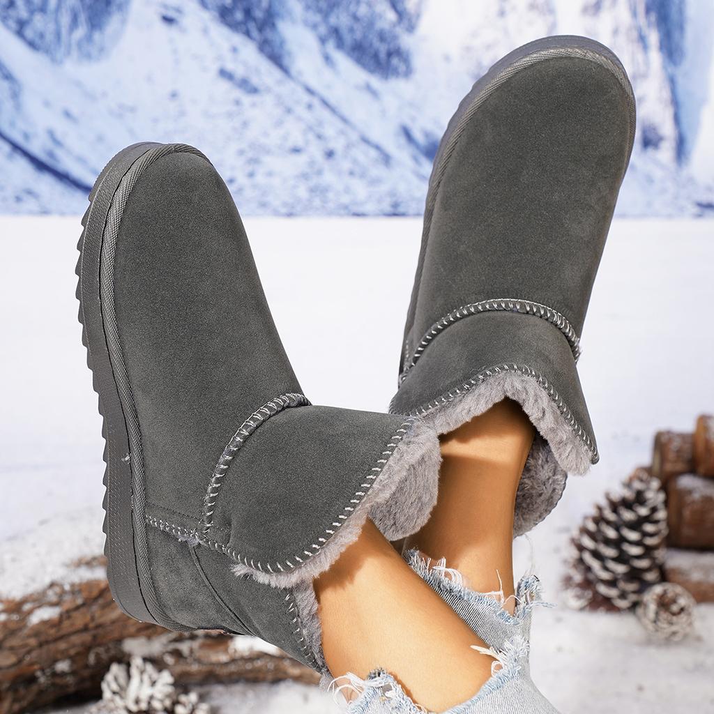 Women Ankle Boots Leather Fluff Lined Short Tube Boots Versatile Warm Cotton Winter Shoes Thick Bottom Snow Boots Women