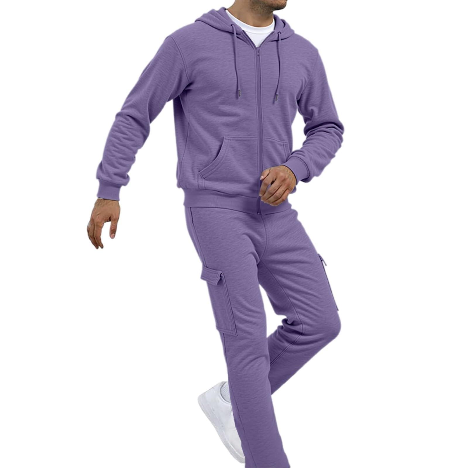 

Мужские комплекты из 2 предметов с длинным рукавом: топы и брюки, повседневный набор XL фиолетовый