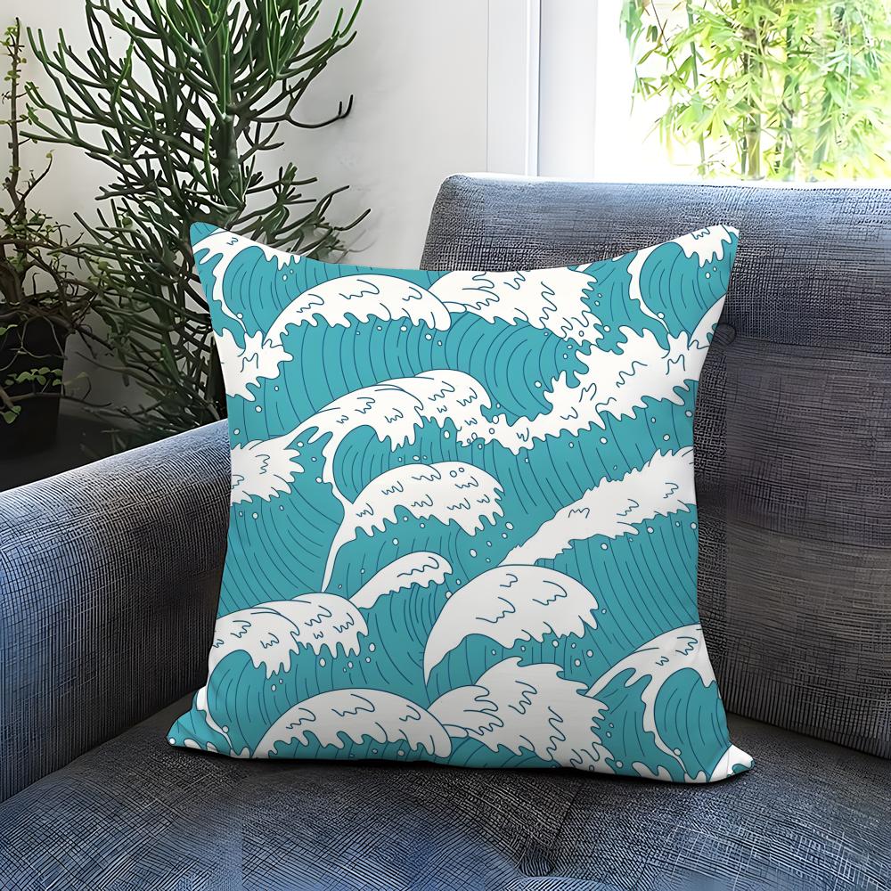 Light blue ocean ripple Cushion Cover Comfortable Reversible Pillow Cover Ideal for Car Sofa Bedroom  Beyond