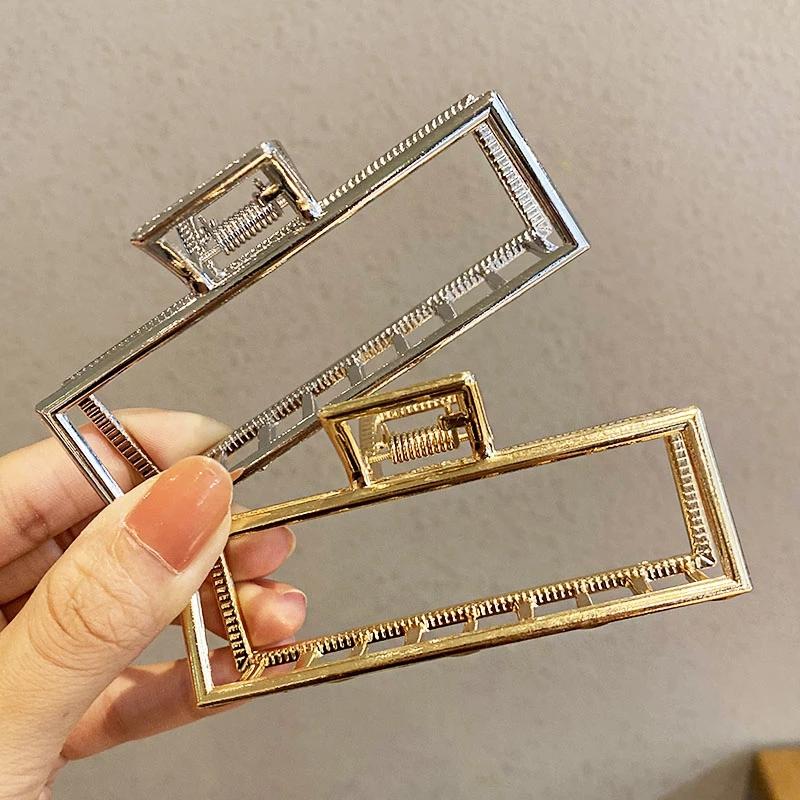 New Women Elegant Gold Silver Hair Clip Hollow Geometric Metal Hair Claw Headband Crab Hair Clips Fashion Hair Accessories