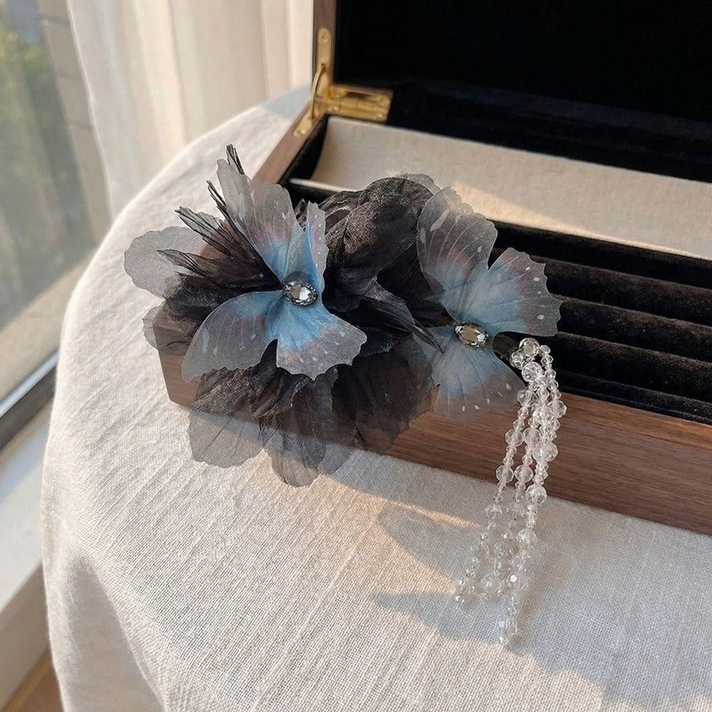 Beads Butterfly Tassel Hair Claw Clips Elegant Ancient Style Hairgrips  Girls