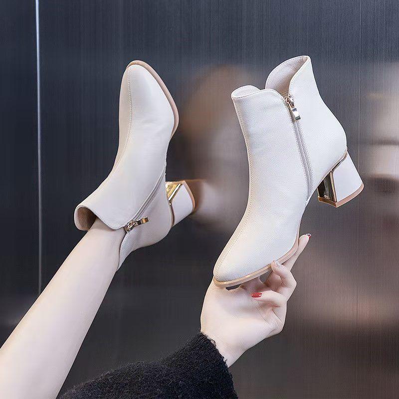 Fashion Solid Color Leather Autumn Winter Female Short Shoes Elegant with Medium Heels Booties Y2k Comfortable Pu 39 Women's Ankle Boots