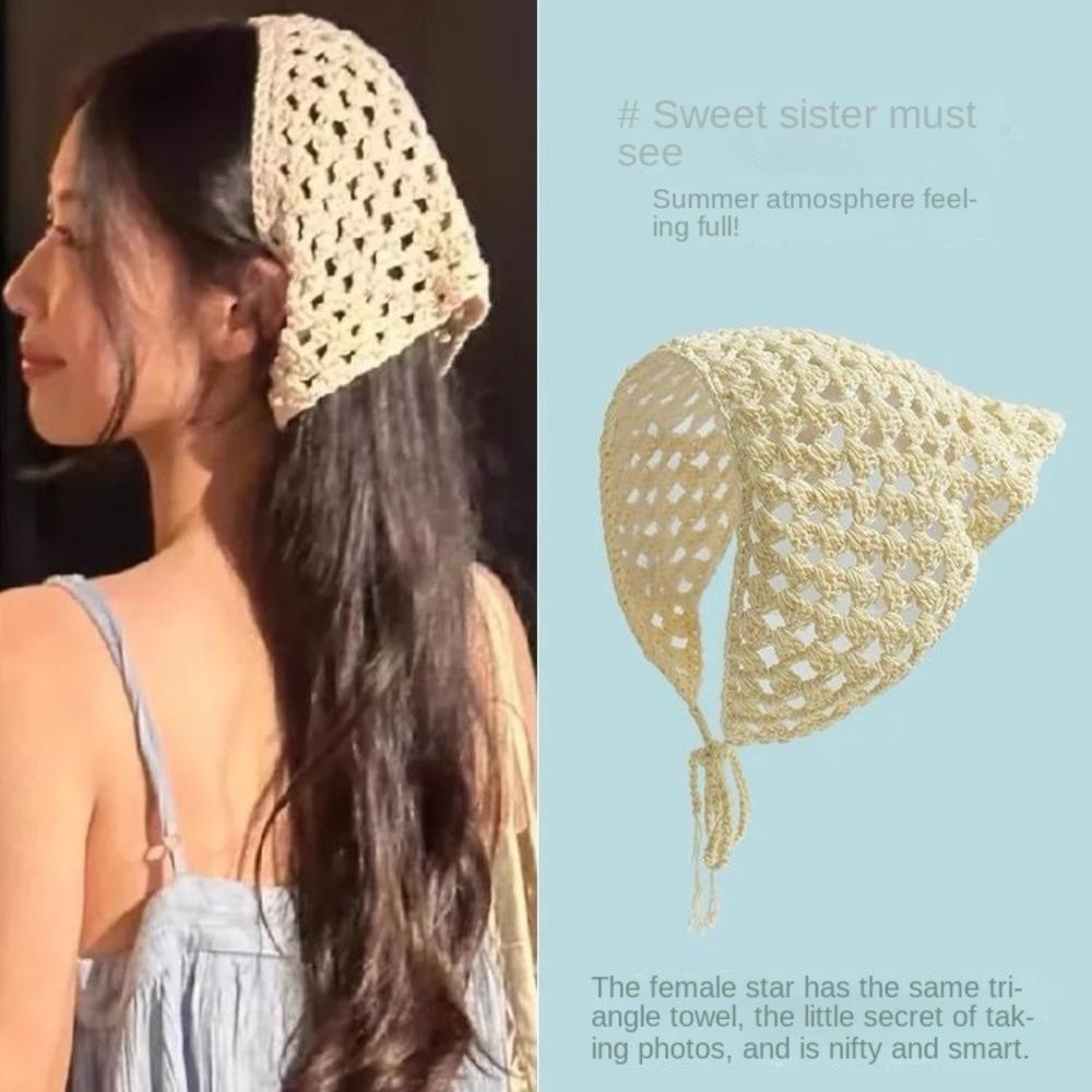 French Pastoral Style Knitting Flower Headband Multicolor Triangular Turban Scarf  Women Girls