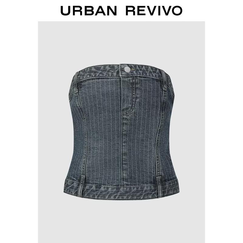 

Women s Retro Striped Denim Tube Top Shirt S