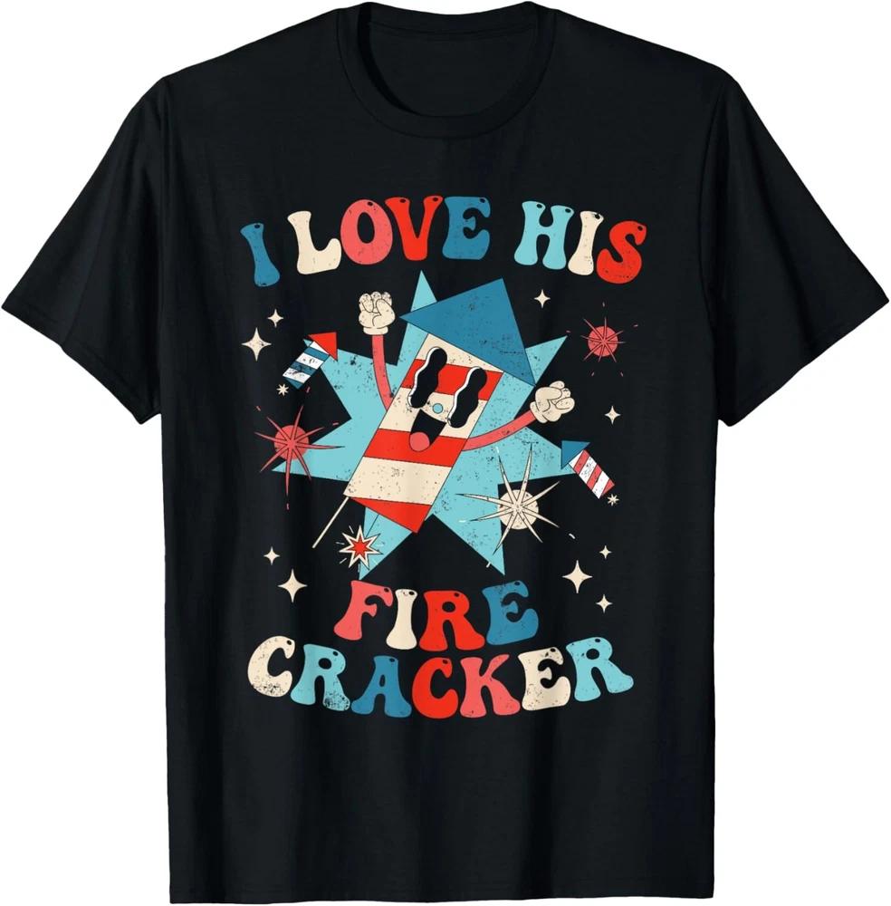 I Love His Firecracker Funny Matching Couple 4th Of July T-Shirt