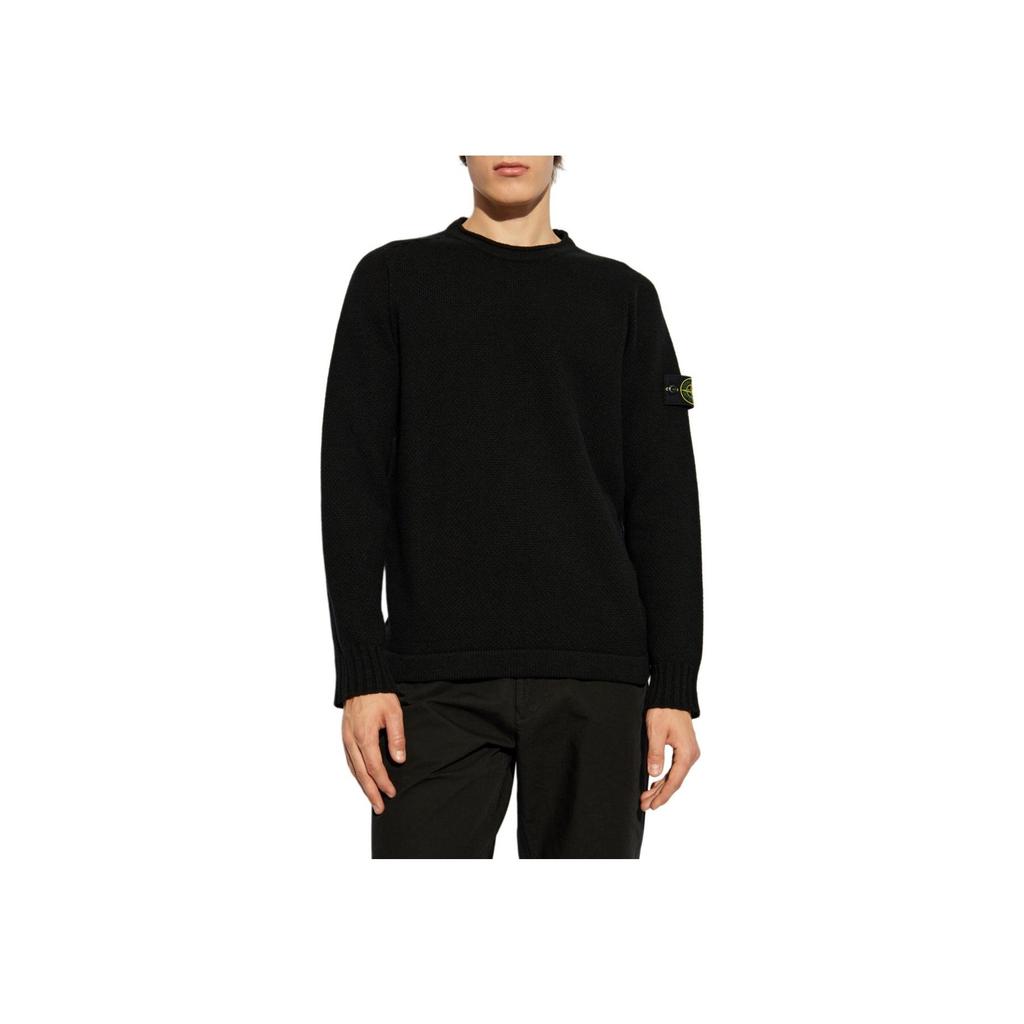 STONE ISLAND Lambs Wool Crewneck Black Men Tops 8115568A3-V0029