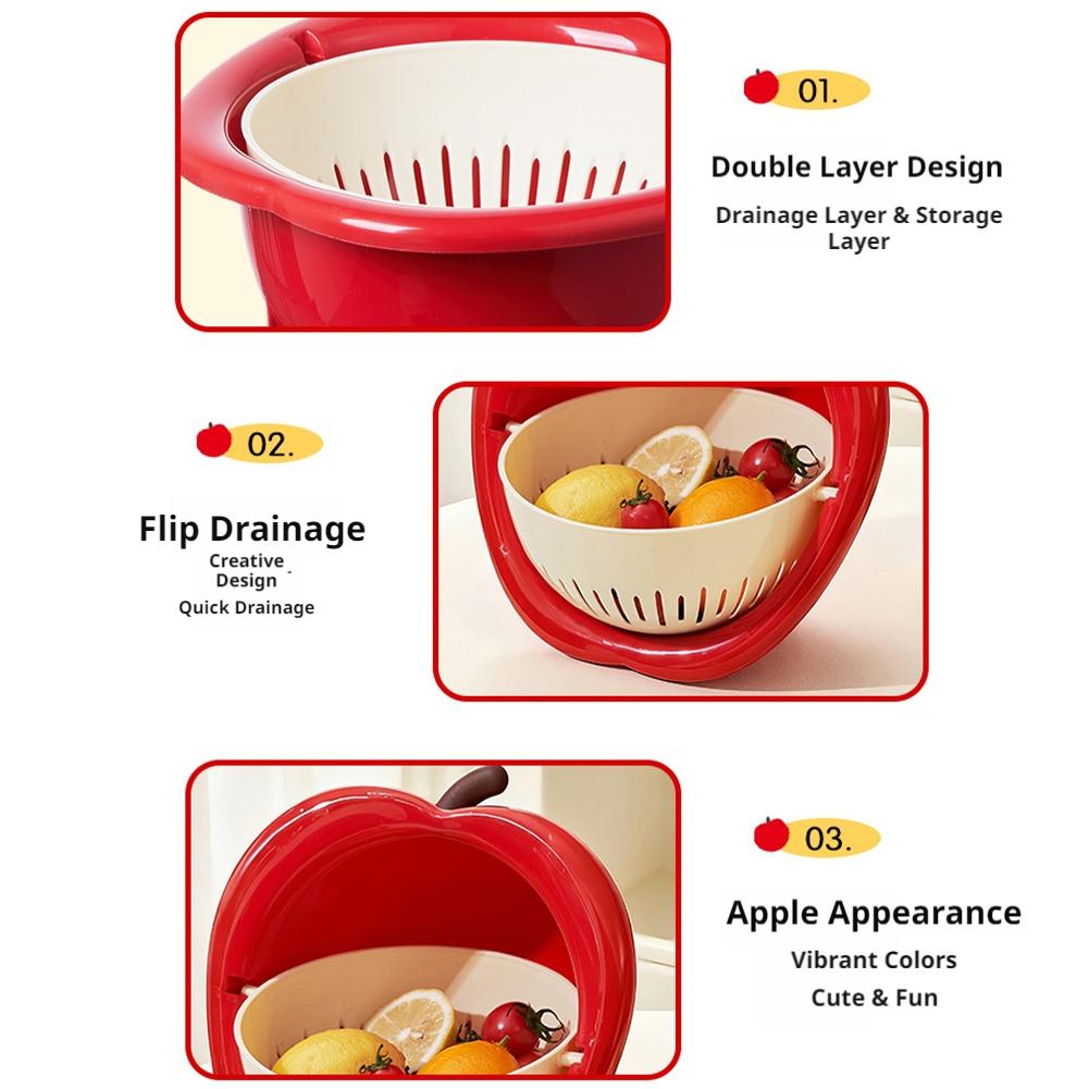 Double Layer Vegetable Drain Basket Large Capacity Creative Food Storage Container Multifunctional Cute Vegetable Fruit Strainer