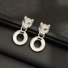 European and American classic high-end personality stone inlaid leopard earrings gold and silver two-color stone inlaid animal shell earrings silver n