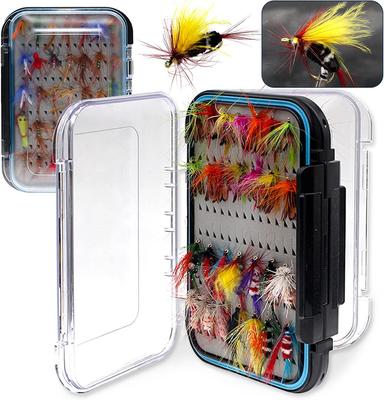 64-teiliges Fliegenfischen-Set mit Angelkasten, handgefertigte Fliegenfischköder zum Forellen- und Bassangeln