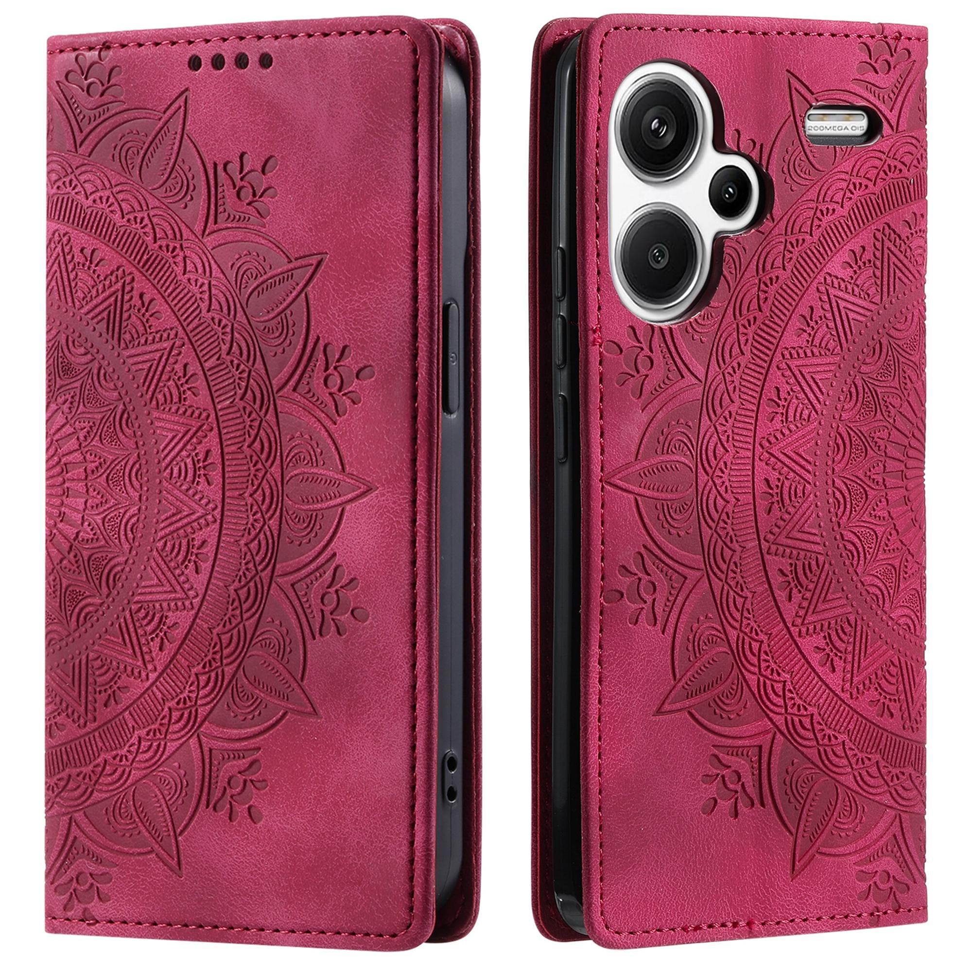 

For Xiaomi Redmi Note 13 Pro+ 5G Wallet Phone Case Imprinted Flower Pattern Leather Flip Cover Rose