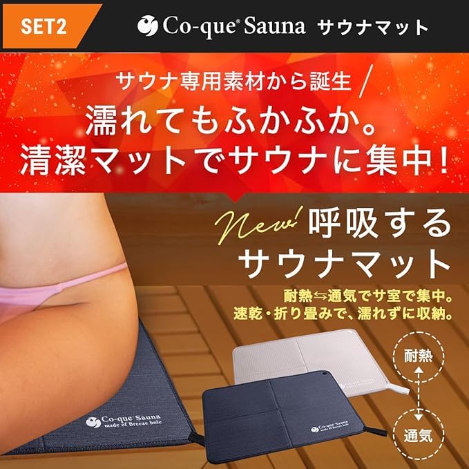 Sauna Preparation Set Gift Set Fruit Dark Dark [co-que] 4-piece (JP, Alphabet, L, Hat Navy/mat Gray/mask Gray)