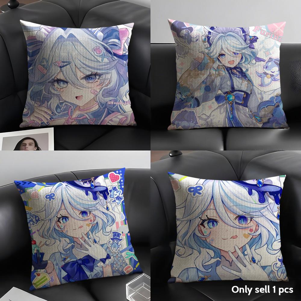 Cute Furina Genshin Impact Cushion Cover Natural Linen Organic Fabric Double-Sided Printing Sofa Home Decor Gift Pillow Case