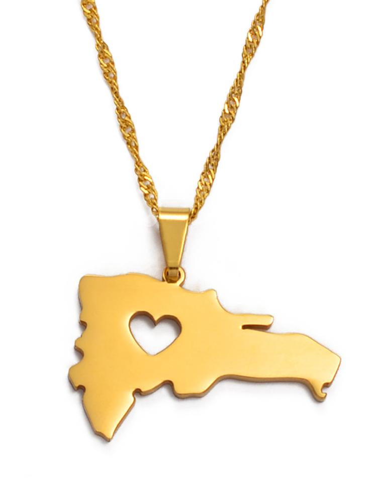 The Dominican Republic Map Pendant Necklace for Women Men Silver Color/Gold Color Jewelry Map of Dominican #G004321 45cm / 17.7 inches