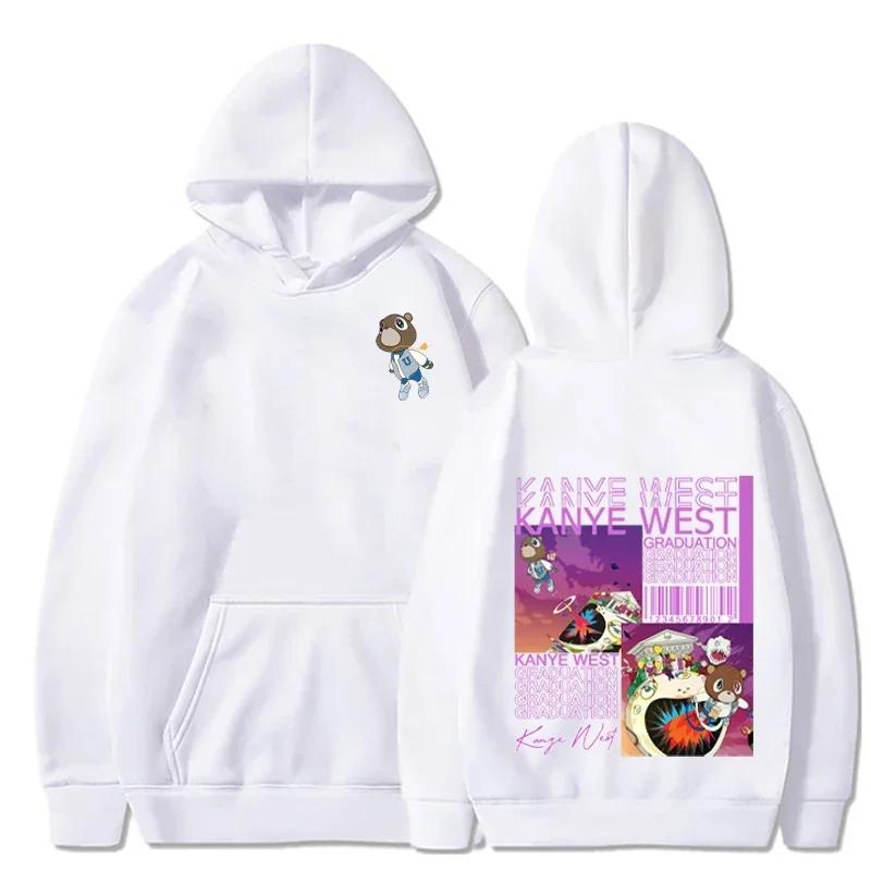 Autumn and Winter Casual Fashion Men Women Sweatshirt Kanye West Graduation Bear Reversible Printed Hooded Sweatshirt