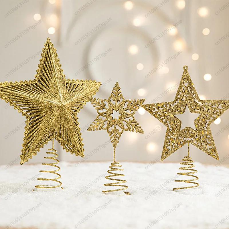 Y Christmas tree top star wrought iron ornaments, pentagram star sequins atmosphere Christmas decoration accessories