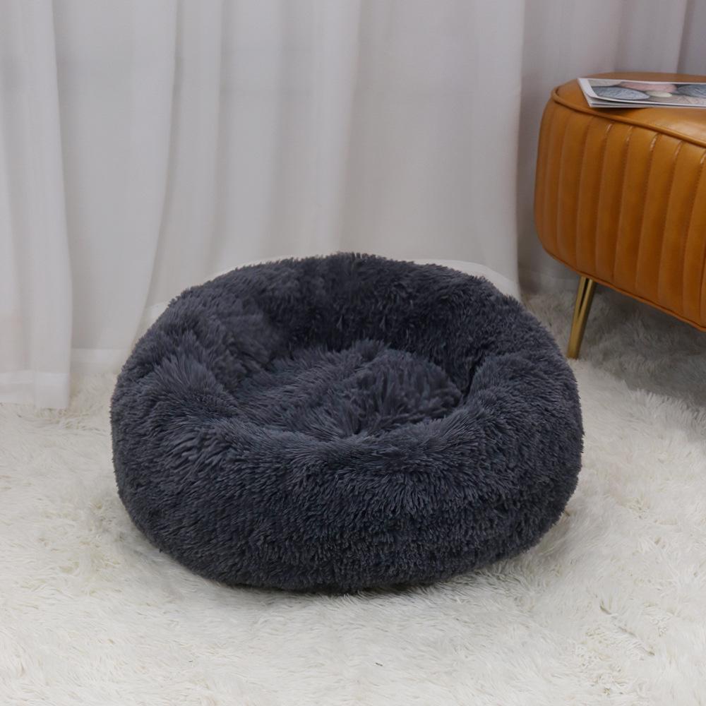 Washable Round Plush Pet Bed - Winter Warm Cat & Dog Mat, 28
