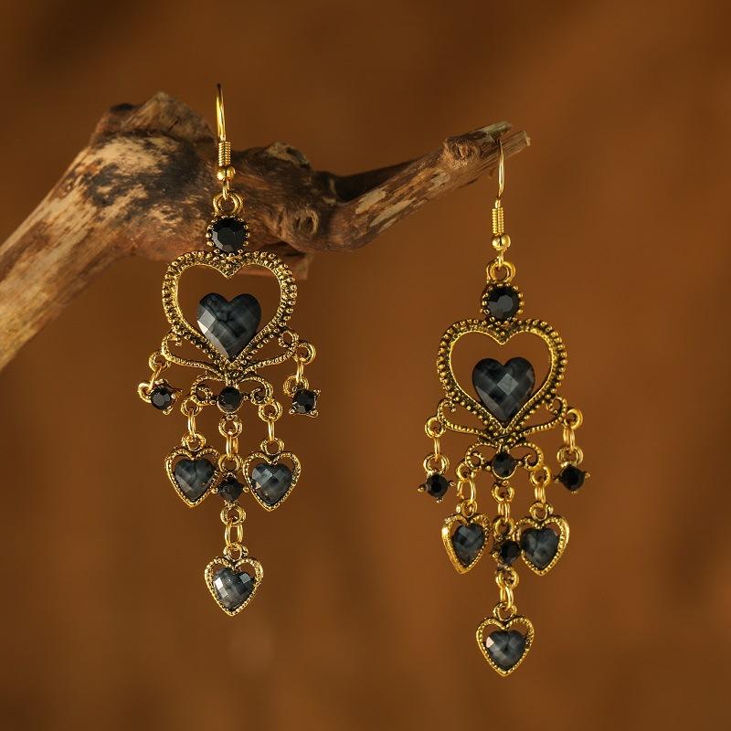 Bohemian Drop Dangle Heart Earrings For Women Vintage Rhinestone Acrylic Gold Color Ethnic Boho Jewelry Earings Pendientes Mujer