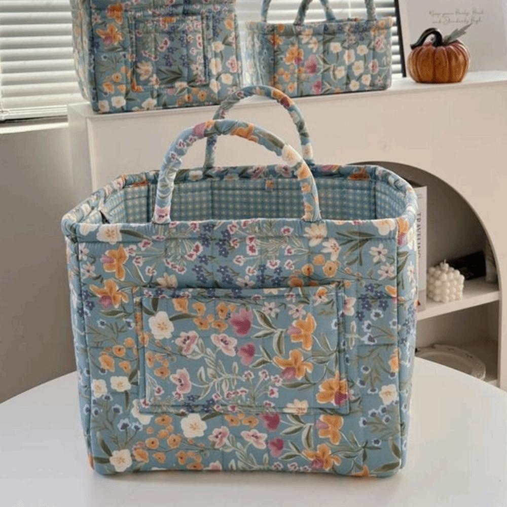 With Side Pocket Foldable Laundry Basket Vintage Quilted Storage Basket Laundry Organizer Shopping
