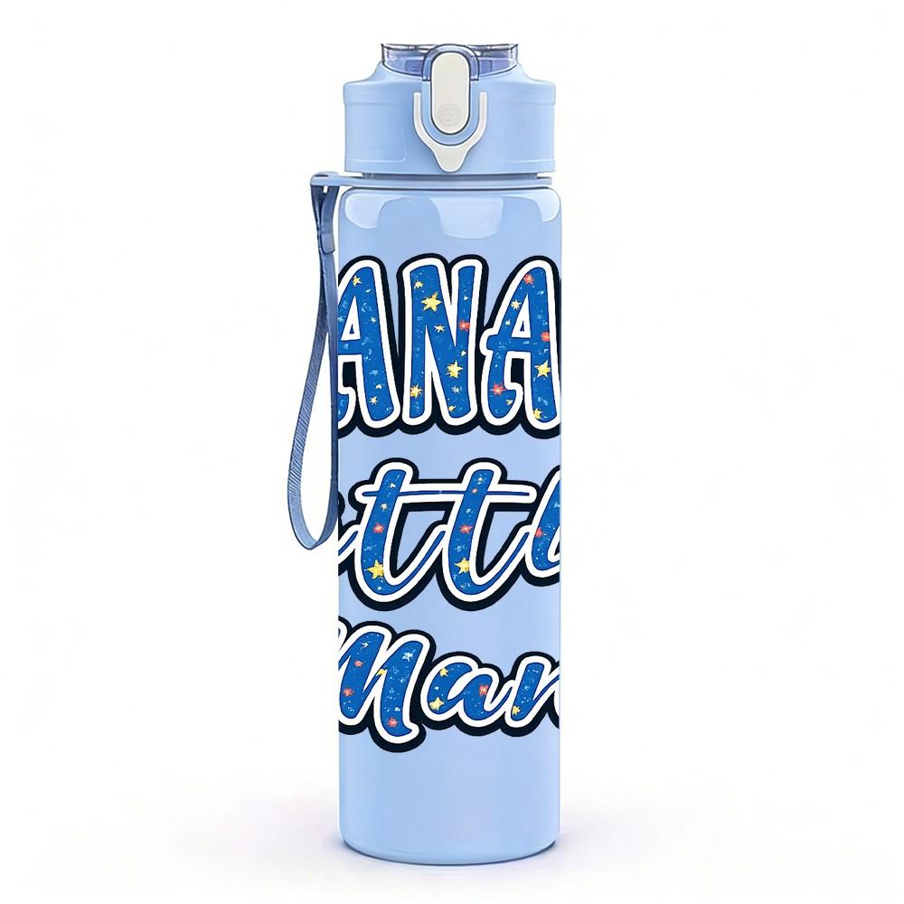 1PC Nana Little Man Slogan Print 750ml Color Plastic Sports Water Bottle Leakproof Flip Straw Lid Suitable for Sports Office Home Use