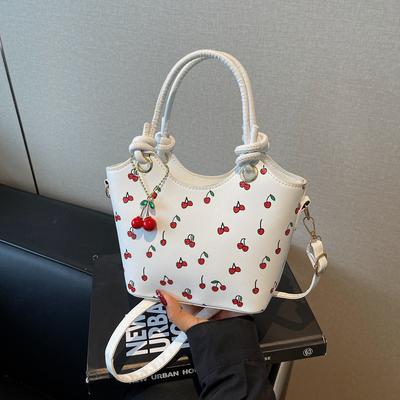 New Trendy Girl Handbag Fashion Commuter Cherry Tote Bag Niche Printed Texture Shoulder Bag Armpit Bag