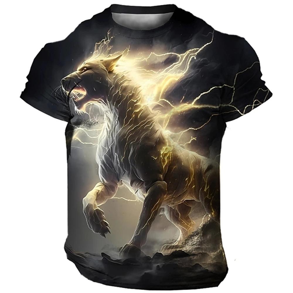 Summer Vintage Casual Men T-shirt 3D Animal Print Wolf Graphic Short Sleeve Oversized Everyday Breathable Quick Drying Clothing