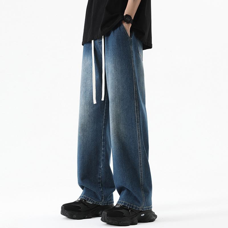 Men's Straight Jeans Casual Loose Belted Vintage Jeans