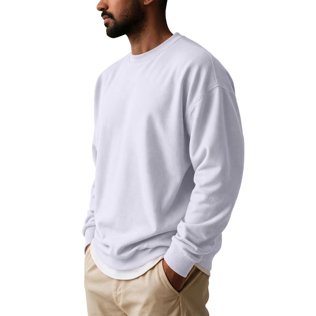 Herren Lockere Passform Rundhals Sweatshirt T-Shirt, Farbe Vielseitiges Lässiges Oberteil für den Arbeitsweg