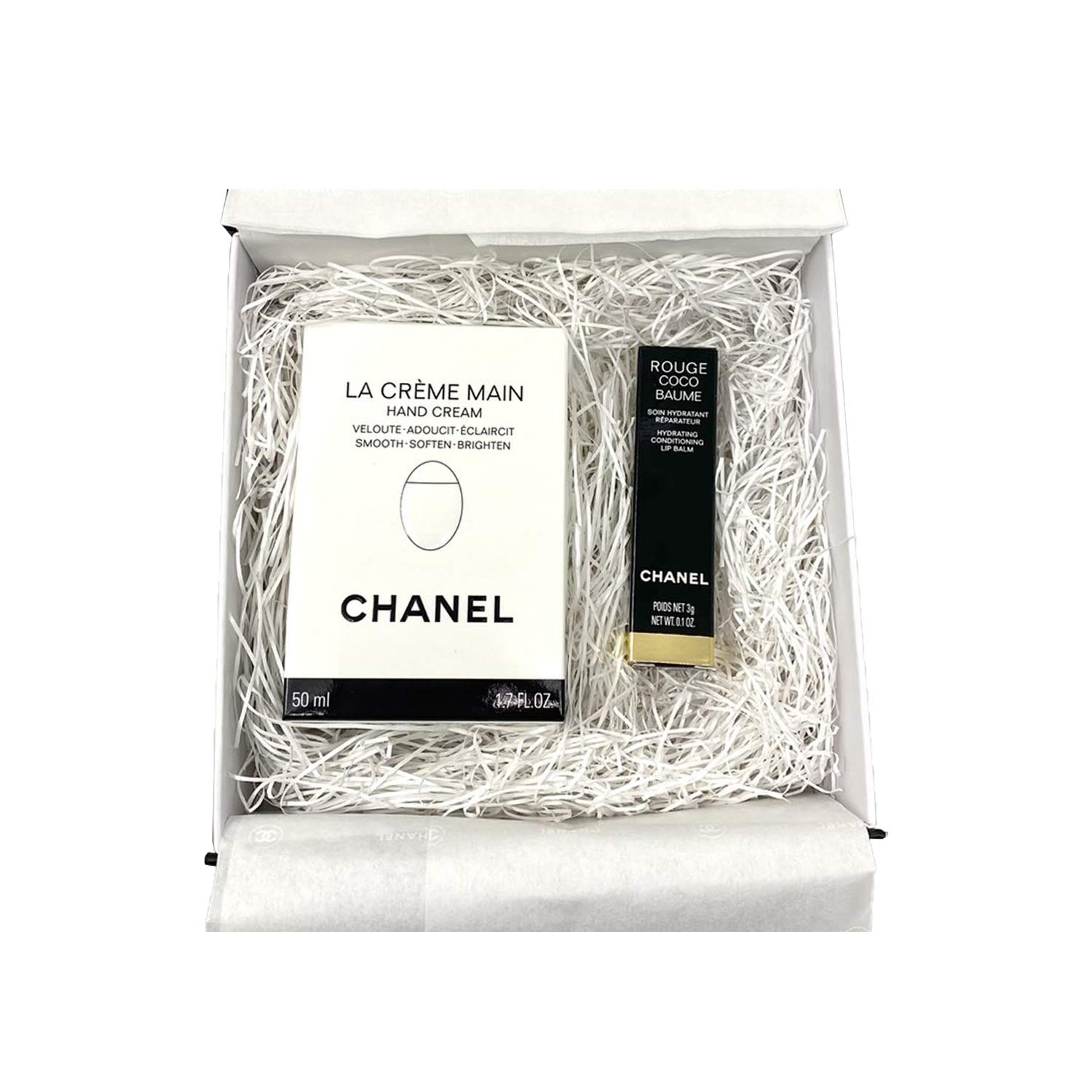 

CHANEL La Creme Main 50 мл и Rouge Coco Baume 3 г Подарочный набор без гравировки Крем для рук и бальзам для губ
