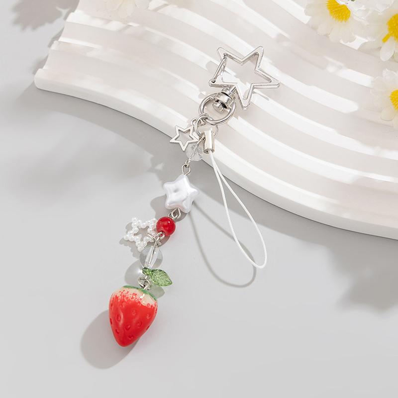Y2K Sweet Strawberry Keychain Tassel Phone Strap Keyring Key Holder Girly Bag Hanging Decoration Key Accessories