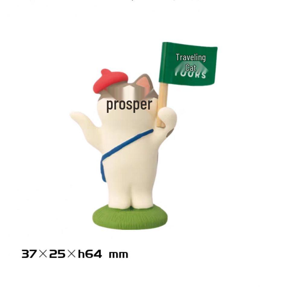 Japanese Style Miniature Cat Resin Ornament - Cute Travel-Themed Zakka Decor for Desktop or Car