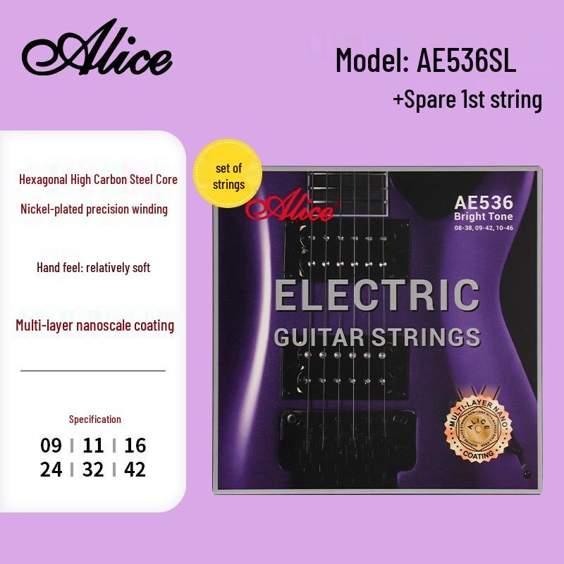 Alice AE536 Electric Guitar Strings, Anti-Rust Coated, Set of 6 (09-42, 10-46)