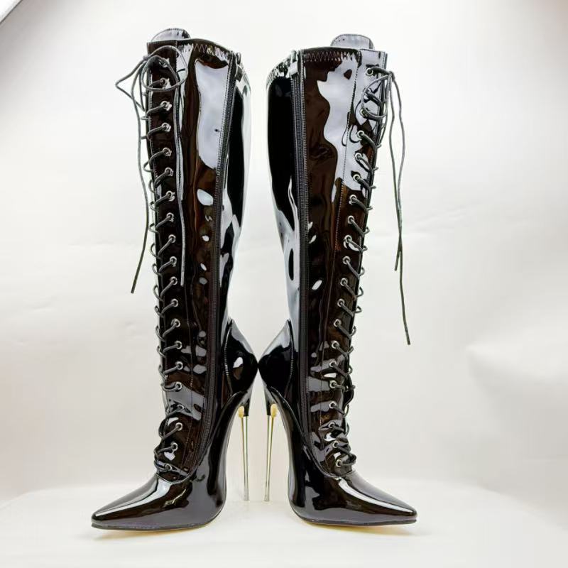 18cmSM Fetisch Kniehohe Stiefel Damen Ballett Stilettos Schnürstiefel Kundenspezifische Weite oder Schmale Passform Beine Unisex Stiefel Stilettos Schuhe
