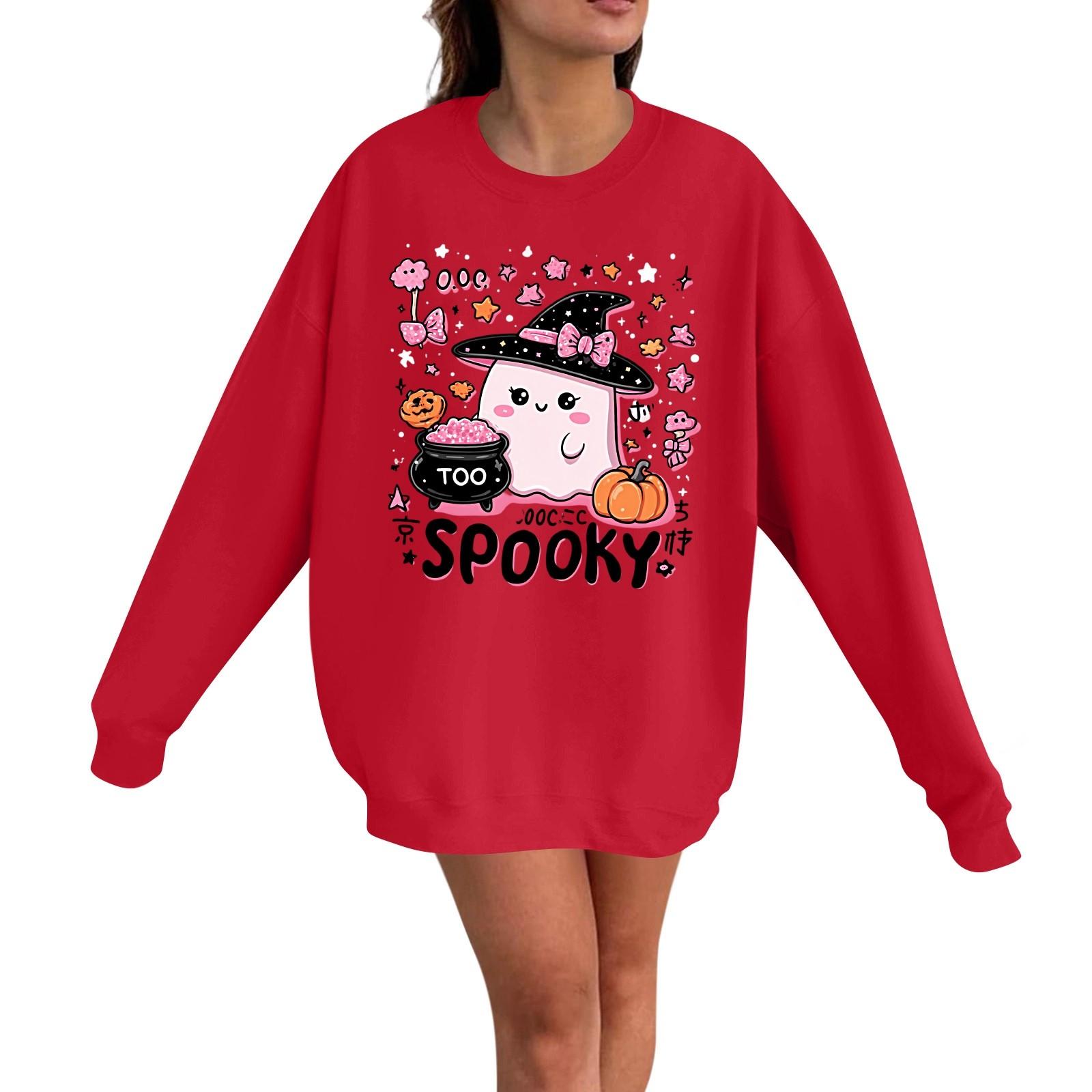 

Женский повседневный модный пуловер с длинным рукавом и принтом на Хэллоуин, с круглым вырезом S