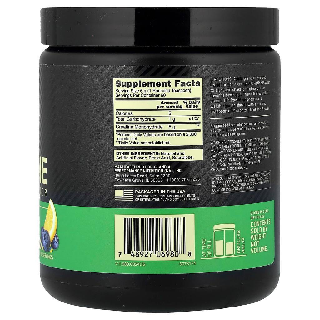 Micronized Creatine Powder, Blueberry Lemonade, 360G(12.69Oz)