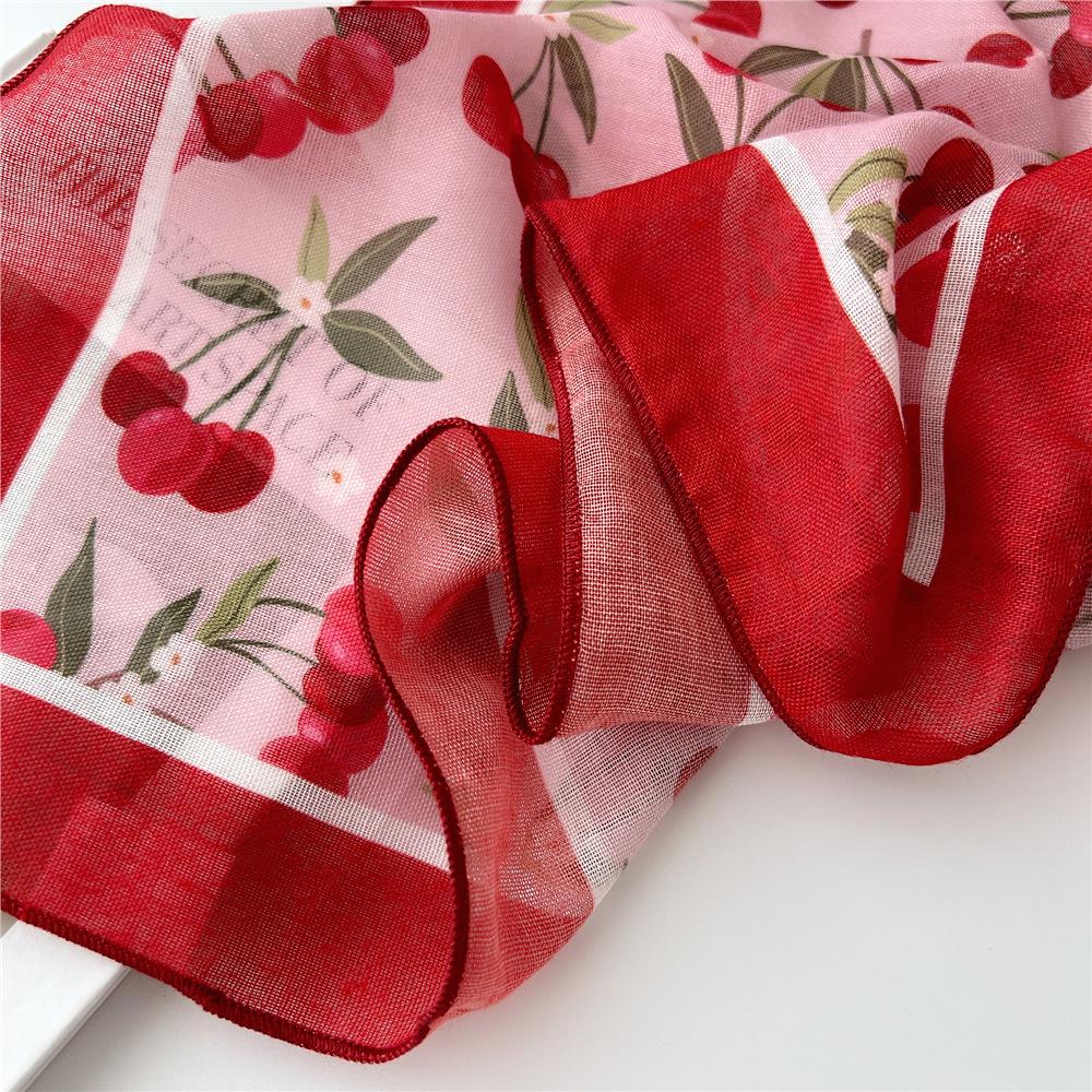 55cm Girls Cotton Linen Spring Square Scarf for Women Chic Headband Fashion Decorative Hairband Floral Neck Scarf