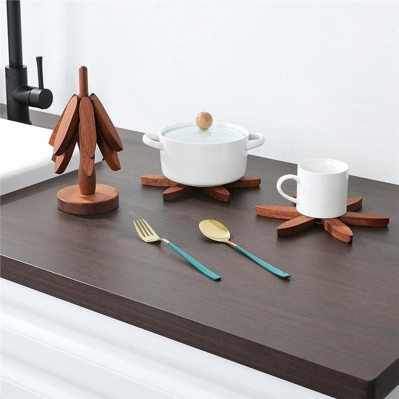 ABMH-Wood Christmas Tree Trivet Set - Includes 5 Foldable Coasters & 1 Stand, Perfect For Hot Dishes And Table Protection
