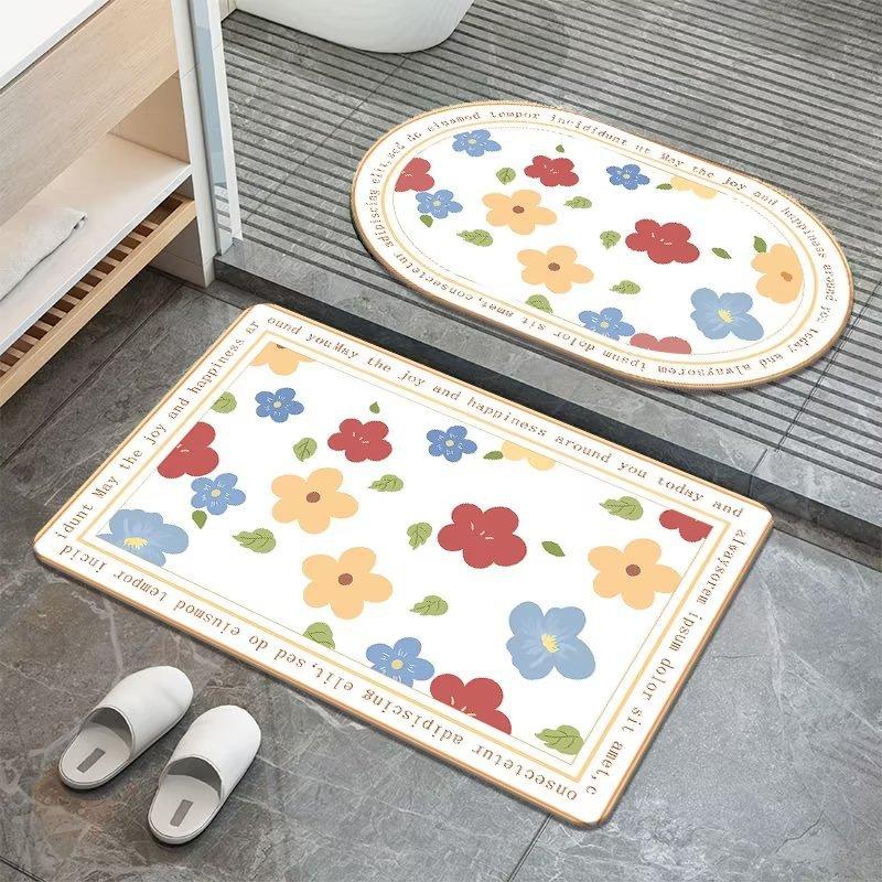 Sweet Flowers Diatom Mud Carpet Moisture-wicking Floor Mat Bathroom Easy To Dry Foot Mat Toilet Can Be Hand-washed Slip-resistant Mat Door Mat
