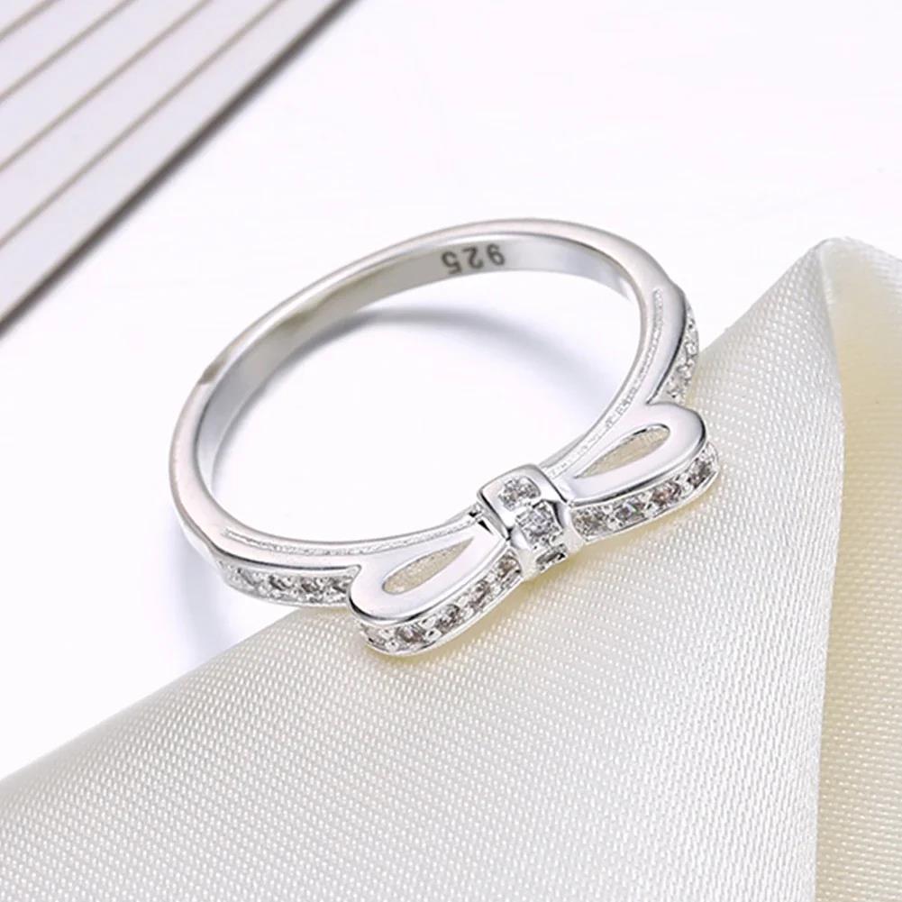 Charm 925 Sterling Silber Ringe Für Damen Einfache Schleife Kristall Größe 6/7/8/9 Mode Party Geschenke Mädchen Studentin Hochzeits Schmuck