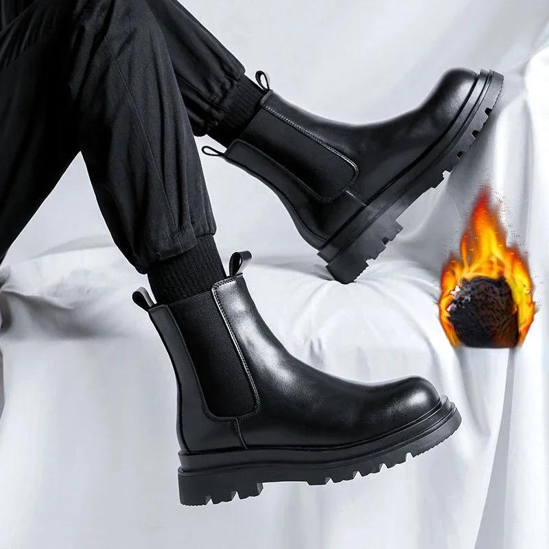 2025 New Thicken Winter Knight Boots Men Knee High Long Square Heel Boots Retro Thick Men Motorcycle Boots Black White