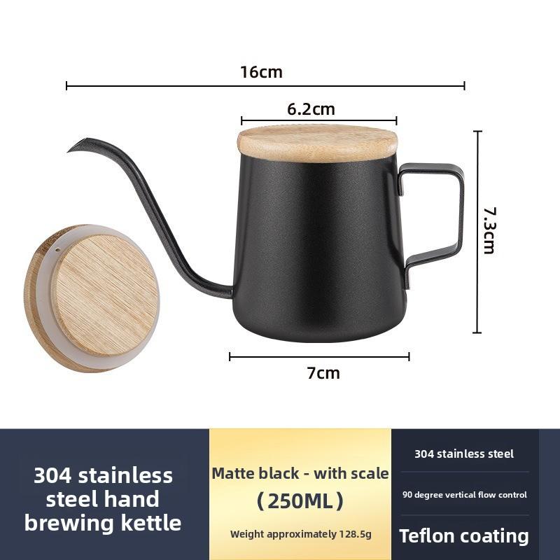 Hand-poured Coffee Pot with Lid, Bamboo Cover, 304 Thickened Stainless Steel Spout, Suitable for Household Use, Fine-mouthed Hanging Coffee Set