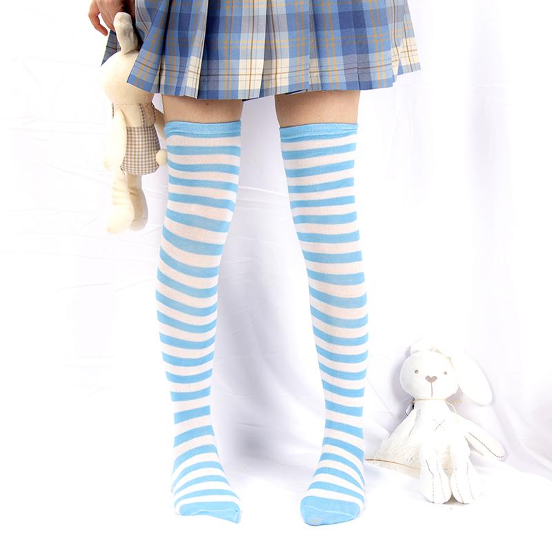 Sexiga Långa Över Knäet Lårhöga Strumpor Japanska Svart Vita Randiga Kvinnor Damer Flickor Kawaii Lolita Anime Bomull Varma Strumpor