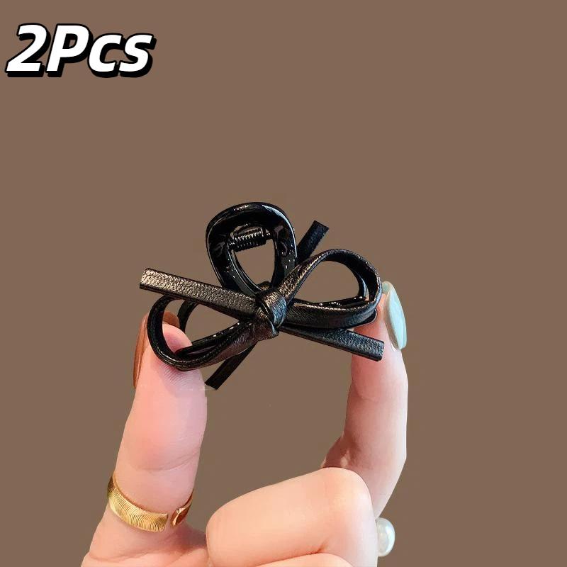 2Pcs Vintage Leather Bow Small Hair Claw For Women Girls Sweet Hair Ornament Claw Clip Hair Clip Hairpin Hair Accessories