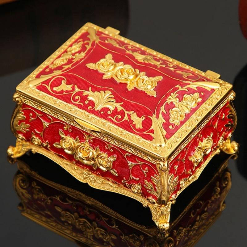 European Style Jewelry Storage Box Portable Travel Organizer Necklace Case Alloy Storage Earrings Ring Dressing Table Display