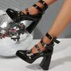 Fashion Shoes for Women Pointed Platform High Heels Retro Rivet Thick Heel Roman Sandals High Quality Leather Platform Womens High Heels