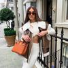 Autumn Winter Product Women's  Fashion Casual Polo Neck Zipper Tri Color Fleece Panel Tank Top