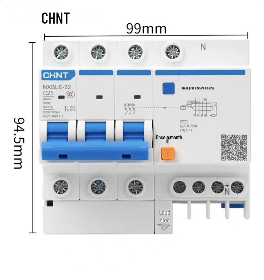 Chint 2P MCB Circuit Breaker with Air Switch, 220V RCD, 32A/63A, for Three-Phase Household Electrical Protection