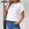 JPNTKY Women's Fashion Casual Solid Color Print O-Neck Short Sleeve Blouses & Shirts