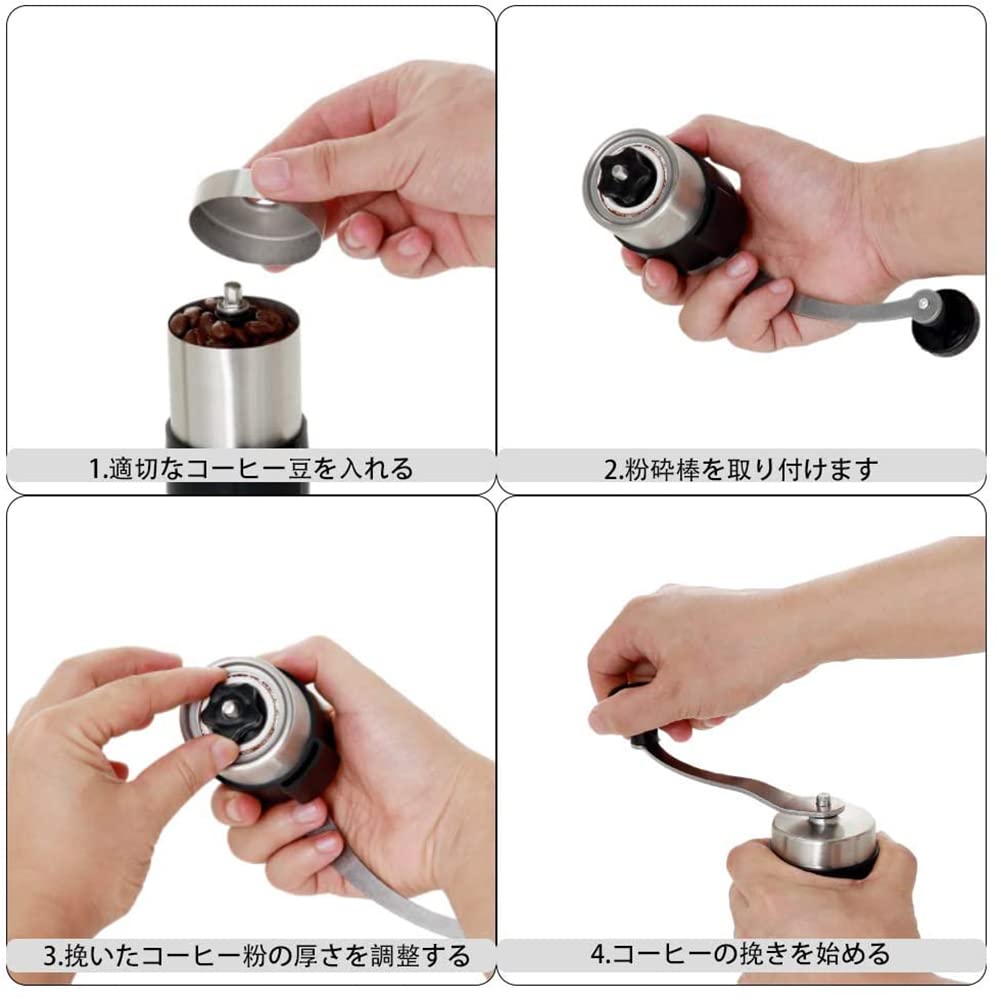 HXDWLKJ Kleine Mini Kaffeemühle, Manuelle Kaffeemühle, Edelstahl und Keramik, Waschbar, Einstellbare Mahlgröße, Tragbares Küchenmahlwerk