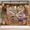 Western Cowboy Photography Backdrop Rustic Farm Barn Haystack Wood House Horse Wheel Background Party Decor Photo Shoot Props