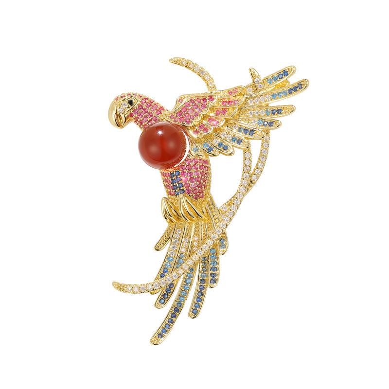 Bo Xin Yun Luxury Parrot Brooch with Zircon, Freshwater Pearl, and Agate